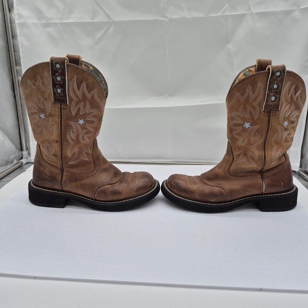 Ariat Probaby Boots Womens 8B Brown Leather Star Flame Western Cowboy